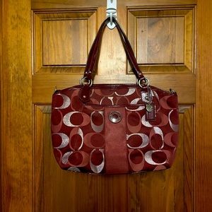 Coach Logo Purse. Maroon with silver accents.